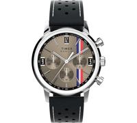 Timex Marlin Chronograph Tachymeter TW2W98900 - Reloj cronógrafo taquímetro con correa de cuero negra con esfera marrón y caja de acero inoxidable para hombre, 40 mm