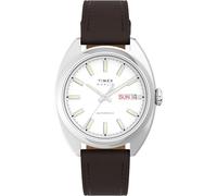 Timex Marlin Draper - Reloj automático de 37 mm para Hombre, Correa marrón, Esfera Plateada, Caja de Acero Inoxidable