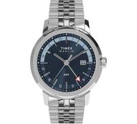Timex Marlin - Reloj de cuarzo GMT de 40 mm para hombre, pulsera de acero inoxidable con esfera azul TW2Y47600