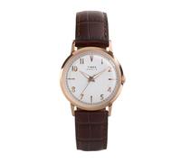 Timex Marlin - Reloj de Cuarzo Unisex de 34 mm, Color marrón, 2 Piezas, Esfera Plateada, Carcasa IP de Oro Rosa