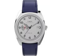 Timex Marlin TW2V61900 - Reloj automático con esfera plateada y correa de cuero azul