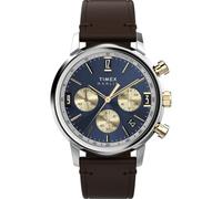 Timex Marlin TW2W10200 - Reloj cronógrafo para hombre de 40 mm, correa de liberación rápida de cuero marrón, esfera azul, caja de acero inoxidable