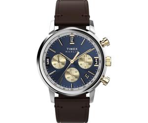 Timex Marlin TW2W10200 - Reloj cronógrafo para hombre de 40 mm, correa de liberación rápida de cuero marrón, esfera azul, caja de acero inoxidable