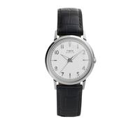 Timex Marlin TW2Y37600 - Reloj de cuarzo unisex, correa de piel negra con esfera plateada y caja de acero inoxidable, 34 mm