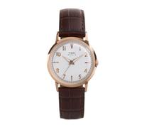 Timex Marlin TW2Y37700 - Reloj de cuarzo unisex, correa de piel marrón con esfera plateada y caja de oro rosa, 34 mm