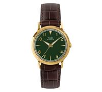 Timex Marlin TW2Y37800 - Reloj de cuarzo unisex, correa de piel marrón con esfera verde y caja dorada, 34 mm