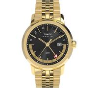 Timex Marlin TW2Y47700 GMT - Reloj de cuarzo con correa de acero inoxidable en tono dorado y esfera negra