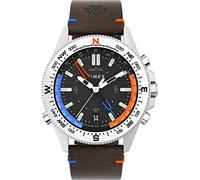 Timex Expedition Tide-Temp-Compass TW2V64400 - Reloj Solar para Hombre con Correa de Cuero ecológica Color marrón, Esfera Negra y Caja de Acero Inoxidable, 43 mm