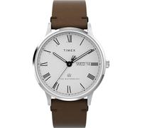 Timex Waterbury -Reloj para Hombre, Correa de Cuero marrón, Esfera Blanca, Caja de Acero Inoxidable, 40 mm, TW2Y29500