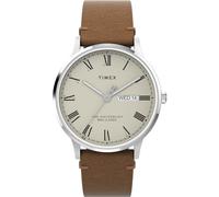 Timex Reloj Waterbury 40 mm hombre correa cuero marrón esfera crema caja acero inoxidable TW2W50600