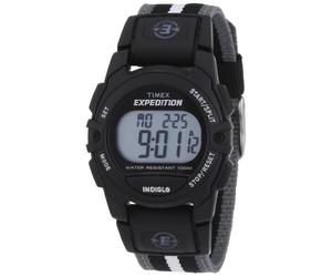 Timex Orologio Unisex Expedition Digital CAT 33mm - Cassa nera con cinturino in tessuto a righe nero e grigio T49661