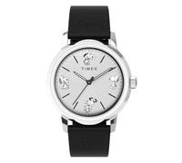 Timex Peanuts Automatic - Reloj de 40 mm para hombre, correa de liberación rápida de dos piezas de cuero negro, esfera en tono plateado, caja de acero inoxidable TW2W54000