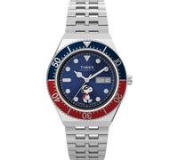 Timex Peanuts Automatic - Reloj de 40 mm para hombre, pulsera de acero inoxidable, esfera azul, caja de acero inoxidable TW2W47500
