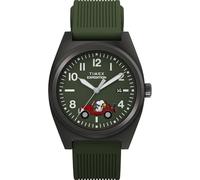 Timex Peanuts Expedition Snoopy Road Trip - Reloj de Pulsera para Hombre, 39 mm, Esfera Verde de Dos Piezas, Caja Plateada