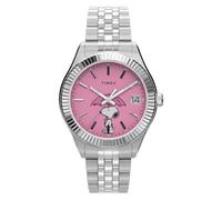 Timex Peanuts Legacy Snoopy Umbrella - Reloj de pulsera de acero inoxidable para mujer, esfera plateada, esfera rosa, caja plateada