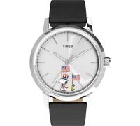 Timex Peanuts Marlin Automatic Americana - Reloj para Hombre de 40 mm, Correa Negra, Esfera Plateada, Caja Plateada