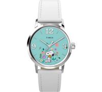 Timex Peanuts Marlin Flower Dial 38mm Reloj para Mujer, Correa Plateada, Esfera Azul, Caja Plateada