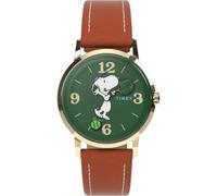 Timex Peanuts Marlin Reloj de Tenis Snoopy de Cuerda Manual para Hombre, 34 mm, Correa marrón, Esfera Verde, Caja Dorada