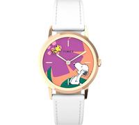 Timex Peanuts Marlin - Reloj para mujer de 34 mm, correa blanca, otra esfera, caja en tono oro rosa