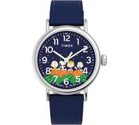 Timex Peanuts Pumpkin Patch TW2W72700 - Reloj con Correa de Cuero Azul con Esfera Azul y Caja Plateada para Hombre, 40 mm
