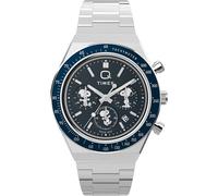 Timex Peanuts Q - Reloj para hombre de 40 mm, pulsera de acero inoxidable, esfera azul, caja de acero inoxidable
