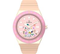 Timex Peanuts Q - Reloj para mujer de 36 mm, correa de expansión en tono oro rosa, esfera rosa, caja en tono oro rosa