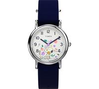 Timex Peanuts Reloj para Hombre, Correa de Tela Azul, una Capa, Esfera Blanca, Caja Plateada, 31 mm, TW2Y30800