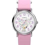 Timex Peanuts Reloj para Mujer, Correa de Tela Rosa, una Capa, Esfera Blanca, Caja Plateada, 38 mm, TW2Y30900