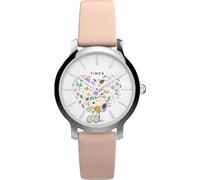 Timex Peanuts Transcend - Reloj para mujer de 34 mm, correa marrón, esfera plateada, caja plateada
