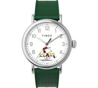 Timex Peanuts TW2W78900 - Reloj con Correa de Goma sintética Verde con Esfera Blanca y Caja Plateada para Hombre, 40 mm