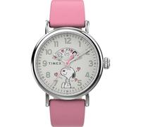 Timex Peanuts TW2W88900 - Reloj con correa de cuero rosa con esfera blanca y caja en tono plateado para mujer, 40 mm