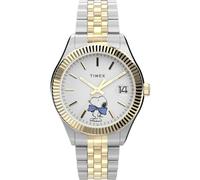 Timex Peanuts TW2Y11100 - Reloj de cuarzo para mujer, pulsera de acero inoxidable de dos tonos con esfera blanca, 34 mm