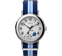 Timex Peanuts Weekender Pickleball - Reloj de Pulsera para Hombre, 37 mm, Color Azul, Doble Capa, Esfera Blanca, Caja Plateada