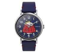 Timex Peanuts Weekender Puffy Coat - Reloj para Hombre de 40 mm, Correa Azul, Esfera Azul, Caja Plateada