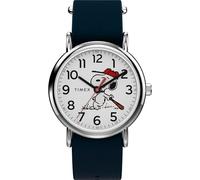 Timex Peanuts Weekender - Reloj de Pulsera para Hombre (38 mm, Esfera Blanca, Esfera Plateada), Color Azul