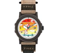 Timex Peanuts x Timex Camper Ski TW4B34900 - Reloj de esquí con correa marrón de tela de envoltura rápida y caja de resina para hombre, 38 mm