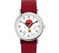 Timex Peanuts x Weekender Balloon TW2Y11700 - Reloj con correa de tela roja con esfera blanca y caja plateada para mujer, 38 mm