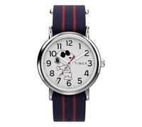 Timex Peanuts x Weekender Joe Cool TW2Y31100 - Reloj con Correa de Tela Azul con Esfera Blanca y Caja Plateada para Hombre, 38 mm