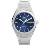 Timex Q Continental Day and Date 39 mm Reloj para Hombre - Correa de Acero Inoxidable - Esfera Azul - Caja de Acero Inoxidable