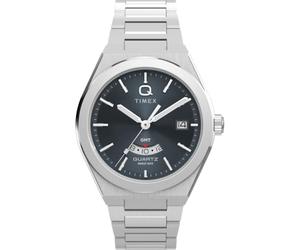 Timex Q Continental GMT TW2Y12100 - Reloj con Correa de Acero Inoxidable y Esfera Negra para Hombre, 39 mm