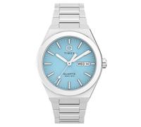 Timex Q Continental TW2Y35200 - Reloj de cuarzo de 39 mm con día y fecha para hombre, pulsera de acero inoxidable con esfera azul