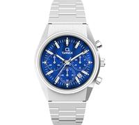 Timex Q Falcon Eye Chronograph - Reloj de 40 mm para hombre, pulsera de acero inoxidable, esfera azul, caja de acero inoxidable TW2W33700