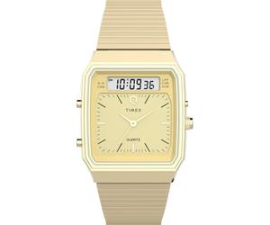 Timex Q Reissue - Reloj de Pulsera de Cuarzo analógico y Digital para Hombre con Correa de Acero Inoxidable, Dorado, Pulsera