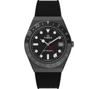 Timex Q - Reloj de 38 mm para hombre, color negro sintético, esfera negra de dos piezas, caja color bronce TW2V38200