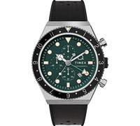 Timex Q TW2V70200 - Reloj cronógrafo de tres zonas horarias con correa de goma sintética de 40 mm, Negro y verde, Correa