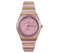 Timex Q TW2W87600 - Reloj de Mujer de 36 mm, Correa Extensible Bicolor de Acero Inoxidable, Esfera Rosa y Caja en Tono Dorado