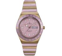 Timex Q TW2W87600 - Reloj de Mujer de 36 mm, Correa Extensible Bicolor de Acero Inoxidable, Esfera Rosa y Caja en Tono Dorado