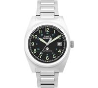 Timex Reloj Capstone de 39 mm para hombre, pulsera de acero inoxidable, esfera negra, caja de acero inoxidable