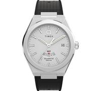 Timex Reloj Continental de 39 mm para hombre, correa negra, esfera plateada, caja de acero inoxidable