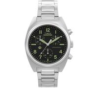 Timex Reloj cronógrafo Expedition Capstone de 41 mm para hombre, pulsera plateada, esfera negra, caja plateada